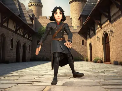 Medieval Knight with Dark Wavy Hair Low-poly 3D model