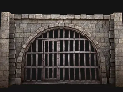 Medieval Prison Bars with Door Low-poly 3D model