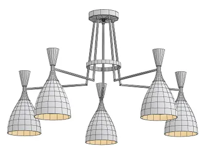 lumion-oliver-4494 five light chandelier with brass and shades 3D model