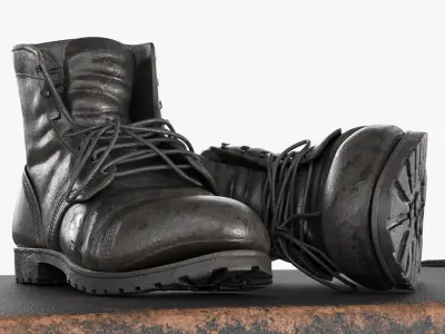  Leather Combat Boots On Vintage Suitcase Black Used 