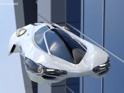  Air Port with Landing Pad and Futuristic Urban Flying Car Rigged 