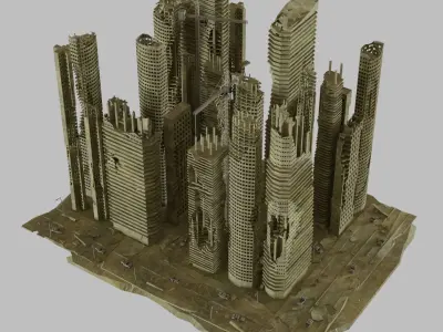 Ruined City Destroyed Cityscape Pack 3D model