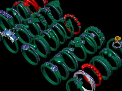 30  models women ring ultra light 3D print model