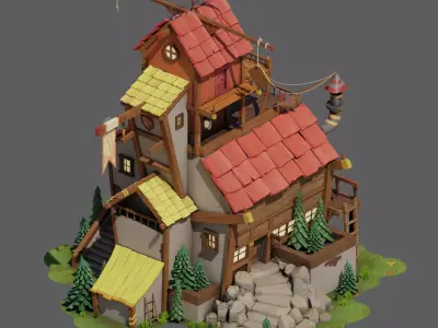 Stylized casual house Low-poly 3D model