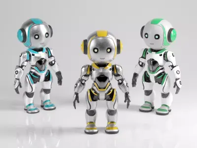 Futuristic Robot Character  Rigged and Animated Low-poly 3D model