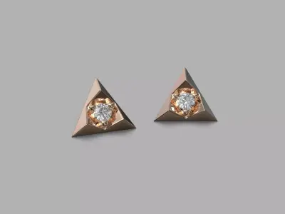  Gold earrings with single diamond - in the shape of a triangle Free 3D print model