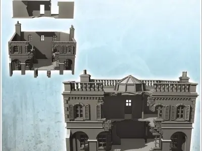 Baroque bank with columns destroyed version - Modern WW2 WW1 Wor 3D print model