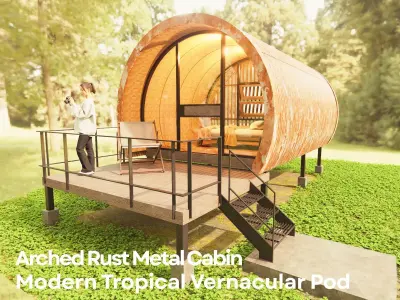 Arched Rust Metal Cabin - Tropical Vernacular Pod 3D model