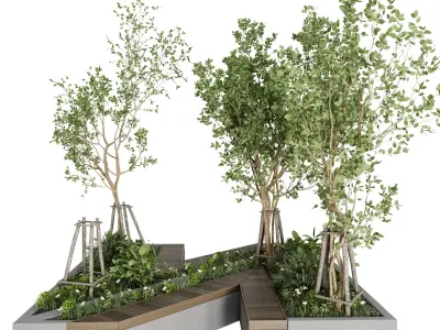 Urban Environment - Urban Furniture - Green Benches With 52 3D model