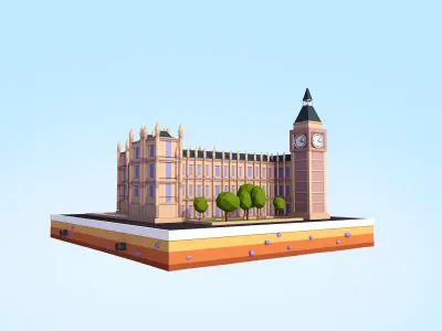 Cartoon Low Poly Big Ben Landmark Low-poly 3D model