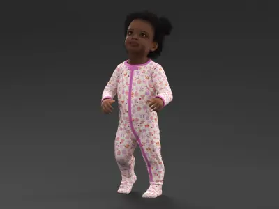  Little African Girl Light Skin in Full Bodysuit Rigged for Cinema 4D 