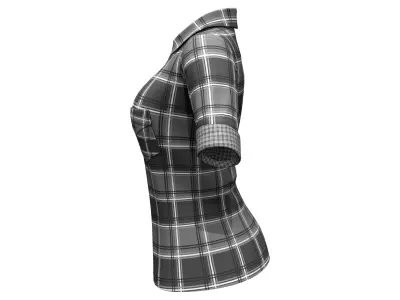 Rolled Sleeves Closed Front Checkered Shirt Low-poly 3D model