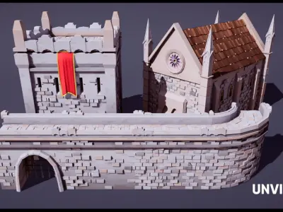 Lowpoly Modular Buildings Low-poly 3D model