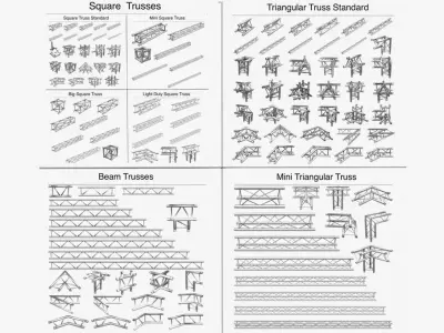 Trusses Square Triangular Beam Bundle Collection 129 PCS Modular 3D model