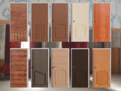 wooden door examples Low-poly 3D model