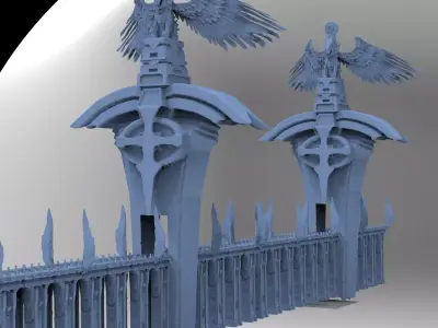 League of legends Inspired Sword Bridge Statues gateway 3D model