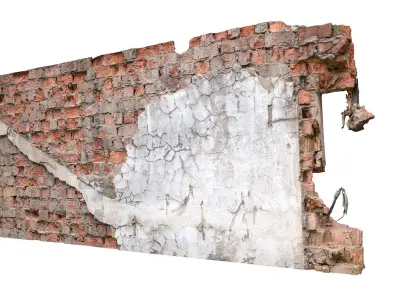 Brick ruined wall with wires Low-poly 3D model