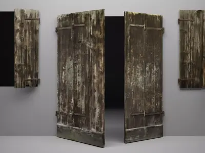 Old wooden doorway and windows  3D  model Low-poly 3D model