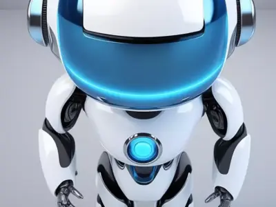 Cute White Robot 3D Model Blue Glow Futuristic Design Low-poly 3D model