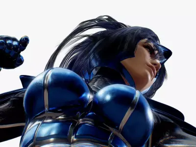 Rigged Female in Blue Armor 3D model