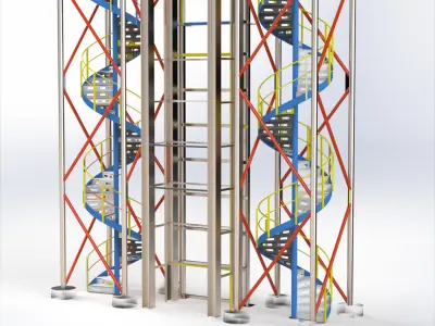 Observation Tower with Elevator and Spiral Stairs Industrial 3D model