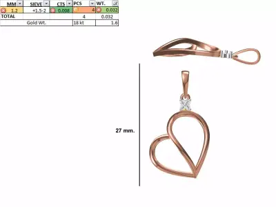 Heart Light Weight Pendant STL OBJ FBX JCD Details 3D print model