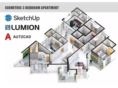 Isometric 3 bedroom apartment layout 3d Animation Lumion 12 3D model