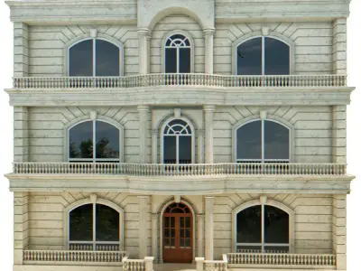 Mansion building with windows and balconies 3D model