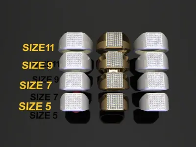 Square Signet Diamond Cluster Ring Band Mix Size 3D print model
