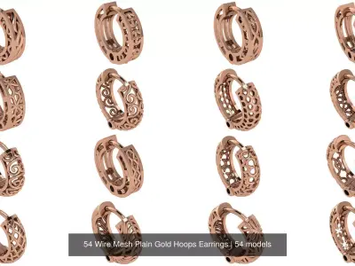 54 Wire Mesh Plain Gold Hoops Earrings 3D Model Pack