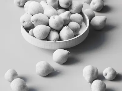 Trout pears in marble fruit bowl Low-poly 3D model