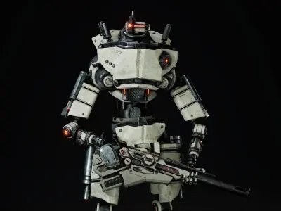Etasphera14 humanoid robot with gun Low-poly 3D model