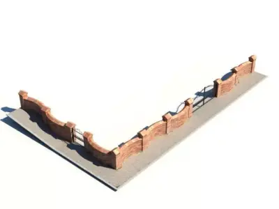 Brick Fence With Gate 3D model