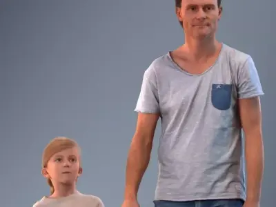 Father and daughter walking 3D model