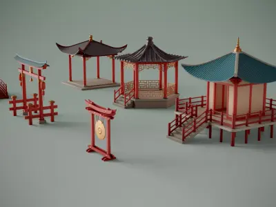 Chinese Town Props Low-poly 3D model
