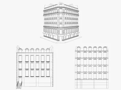 Parisian Buildings Low-poly 3D model
