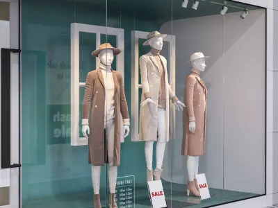  Shop front with female mannequin 3D model