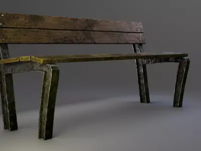 Ancient Japanese Garden Bench with Moss PBR Game Ready Asset Low-poly 3D model