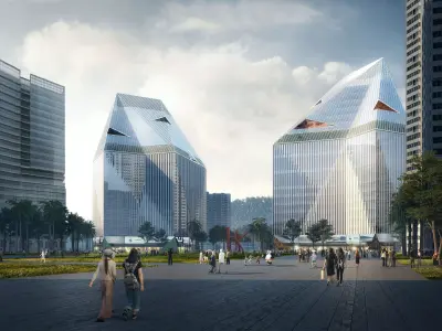 Modern Glass Office Towers Commercial Plaza Exterior 3D model