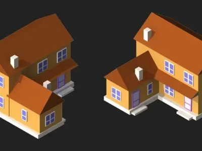 2d Isometric buildings 3D model