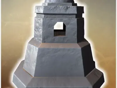 Tall fortified tower with dome angular walls and a narrow observ 3D print model