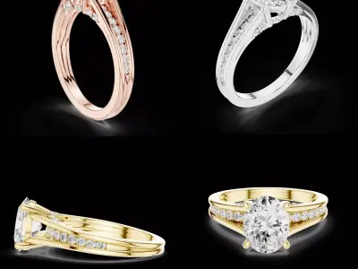 Oval Cut Split Shank Pave Engagement Ring 3D print model