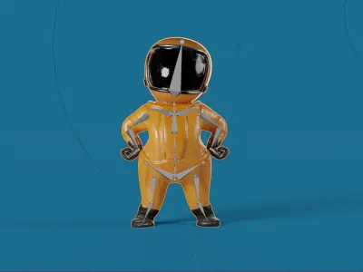 Textured and Rigged Little Cartoon Space Man Scifi Character 3D model