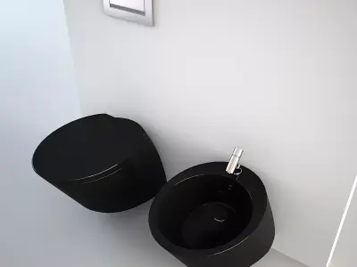 Nic Design Monolite Bidet and Toilet Black Low-poly 3D model