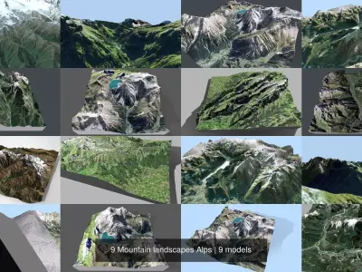9 Mountain landscapes Alps 3D Model Pack
