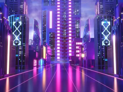 Cool neon city streets Low-poly 3D model