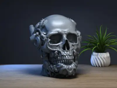 Robot Skull Headphone Stand  Cyborg Headset Stand  3D print model