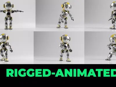 Futuristic Robot Character  Rigged and Animated Low-poly 3D model