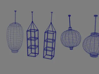 Chinese Lantern Set Low-poly 3D model