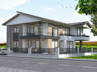 House with fence Low-poly 3D model get